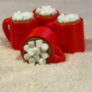 Red Mug with hot cocoa and Marshmallows 3D printed for Christmas